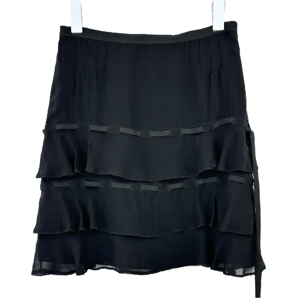 Vintage Silk Karen Millen Black Layered 100% Silk Lined Mini Skirt sz 4